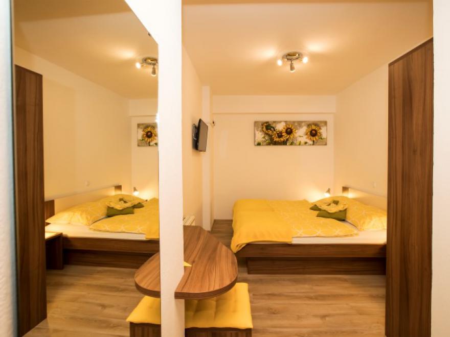 Prostorna soba z razgledom na Ribčev Laz ob Bohinjskem jezeru, idealna za wellness, spa, jacuzzi, savna.